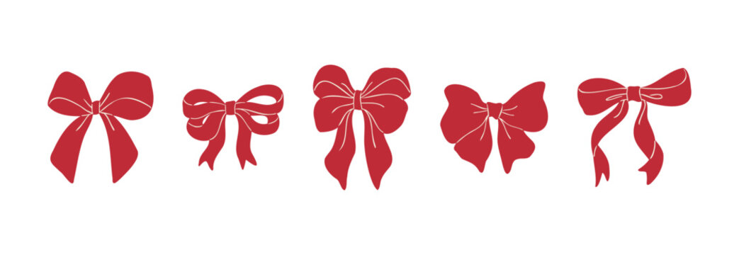 Red Bow Ribbon Illustration Vector Decorative Gift Romantic Coquette Style