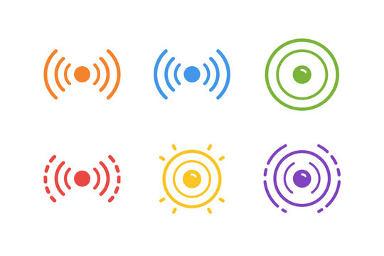 Set of colorful signal icons representing wireless connectivity and broadcasting