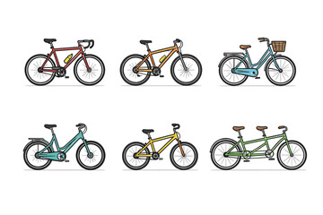 Obraz premium Collection of six different types of bicycles illustrated in a clean, modern cartoon style