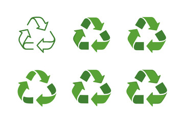 Obraz premium Collection of green recycling symbols in various styles on a white background