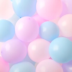Pastel balloons in light pink, blue, and lavender hues float and gather in a tight, soft, and gentle arrangement