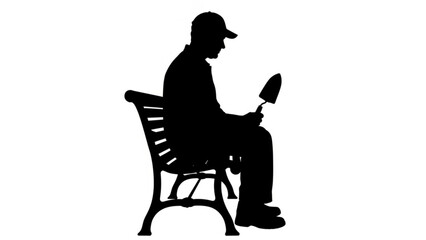 Fototapeta premium Man sitting on bench reading book in outdoor setting from side view