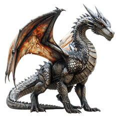 Fototapeta premium Statue of dragon sitting on top of black surface with red flame.