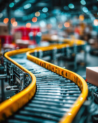 Conveyor belt loop icon close-up, industrial automation and manufacturing process symbol