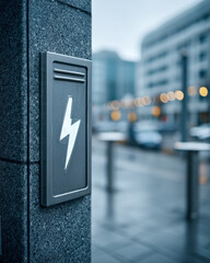Electric vehicle charging bolt symbol on modern clean wall representing sustainable energy and transport