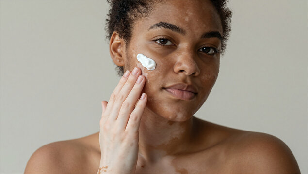 Vitiligo Skin Condition Woman Applying Barrier Cream Body Positivity Beauty