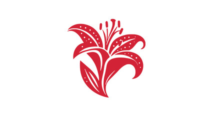 Naklejka premium A vibrant red lily flower icon with white details on a transparent background