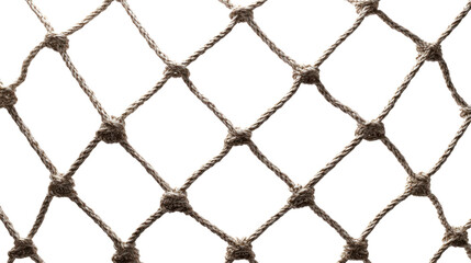 Fototapeta premium Strong rope net pattern security protection barrier texture nautical fishing safety concept detailed close up isolated studio photography on white background