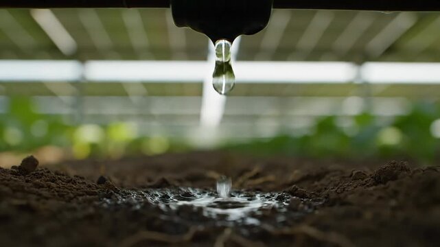 Watering system in an agrivoltaic farm with irrigation nozzle above the soil