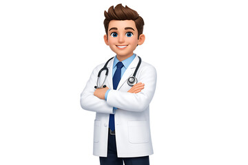 Fototapeta premium Smiling Medical Professional Illustration with Folded Arms Representing Confident Healthcare Service