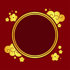 Luxury Gold Circular Frame with Red Background, Chinese New Year Decorative Border