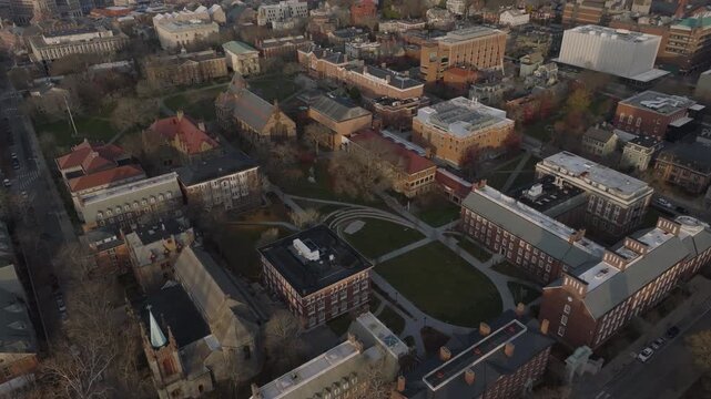 The campus of Brown University at sunrise. Shot in Providence, Rhode Island on an autumn morning.