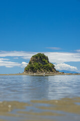 ニュージーランド　オークランド地方にあるワイウェラのビーチから見えるマフランギ島
