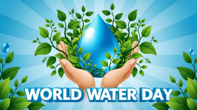 Hands Holding Earth with Water Drops in a Blue Vector Illustration