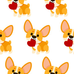 Cute Corgi Dogs Holding Hearts Seamless Pattern