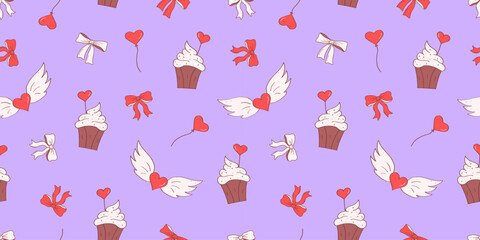 Seamless pattern Love elements set. Valentine's day hand drawn decorative elements. Cartoon doodle icons. Vector background illustration.