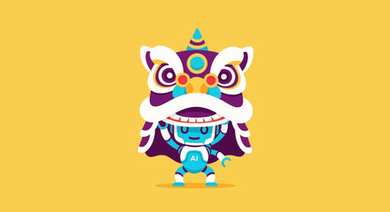 Obraz premium Vibrant illustration of a mythical creature with ornate details and bright colors from a cultural festival, viewed from the front.