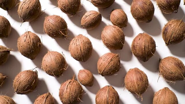A repeating pattern of coconuts on a white background, creating a tropical vibe.