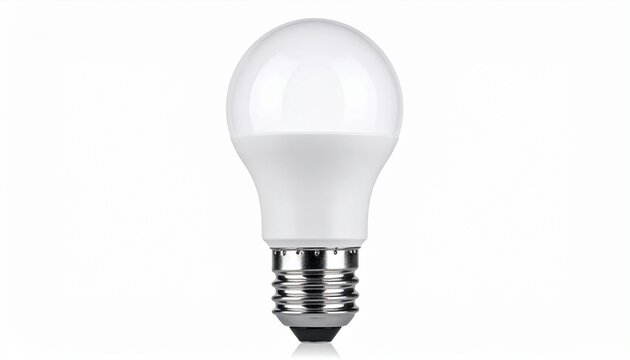 Single LED light bulb with frosted dome and metallic screw base, isolated on plain white background.