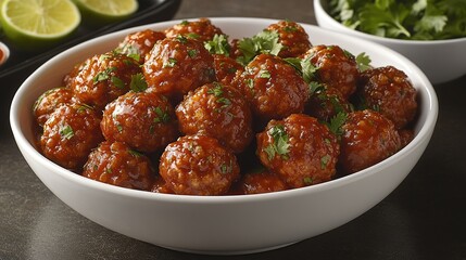 Savory Meatball Bowl in Rich Tomato Sauce Garnished with Fresh Parsley