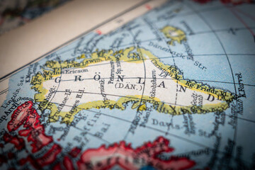Naklejka premium Vintage atlas detail showing Greenland and Arctic region