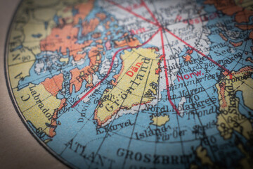 Vintage atlas detail showing Greenland and Arctic region