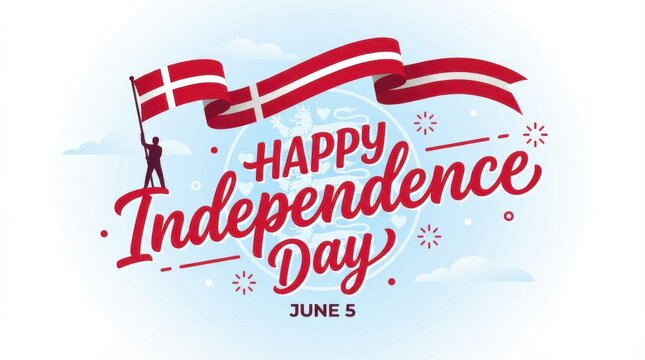 denmark flag for independence day on white background with waving ribbon flag and date