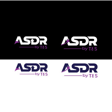 A collection of four variations of the asdr by ts logo design presented on black and white backgrounds