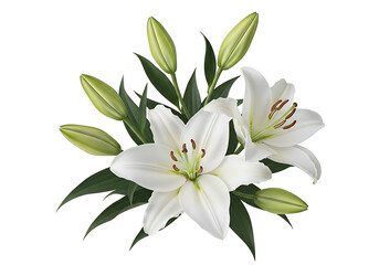 White lily bouquet with green leaves