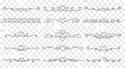 Obraz premium A charming assortment of hand-drawn heart-shaped decorative borders and dividers, ideal for romantic designs, wedding invitations, and Valentine's Day projects.