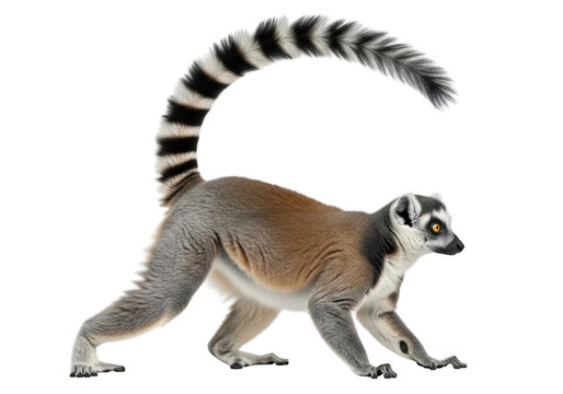 Ring-tailed lemur walking on transparent background isolated on transparent background