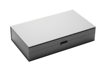 A sleek, modern cash drawer with a silver finish and a subtle handle, perfect for retail and banking applications isolated on transparent background