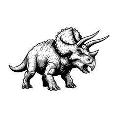 Fototapeta premium Triceratops Dinosaur Illustration - Detailed Extinct Herbivore Reptile Sketch Isolated on White