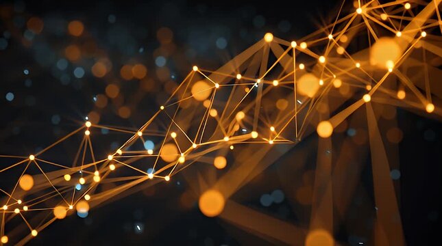 Glowing neural network animation with pulsing nodes and interconnected lines in a futuristic digital environment