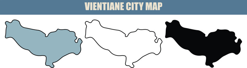 Vientiane city map illustration with blue, white, and black outlines.