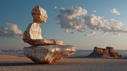 Balanced rock formation in desert, natural wonder