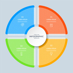 Vector infographic circle. Cycle diagram with 4 steps. Round chart that can be used for report, business analytics, data visualization and presentation. Vector template with liquid glass effect.