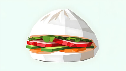 Stylized Steamed Bun Sandwich Low Poly Illustration Delicious Asian Street Food Design