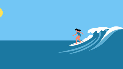 Woman Surfing on a Wave Under the Sun.