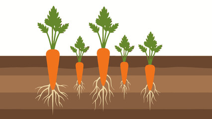 Carrots growing in soil with visible roots.