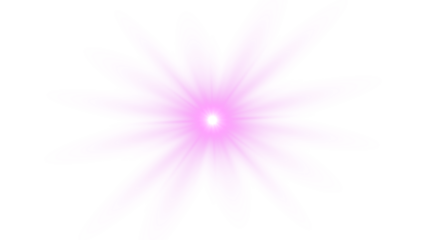 Large glowing purple star or sun with thin radiant rays isolated on transparent PNG background. Intense purple lens flare effect.