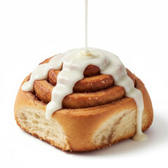 Creamy Iced Cinnamon Roll Swirl With Dripping White Glaze And Fluffy Bread Texture