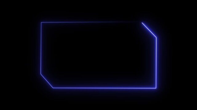 Abstract blue neon frame drawing animation loop in 4K with glowing lines creating a modern futuristic border graphic overlay for digital technology business presentations and event backgrounds