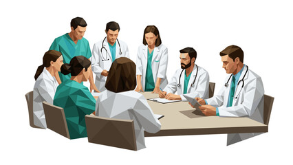 Obraz na płótnie Canvas Medical team in polygon art style discussing treatment plans at conference table