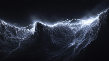Dramatic mountain range electrified by intense lightning storm at night