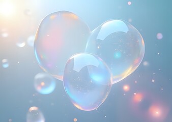 Floating Bubbles in a Dreamy Blue Landscape