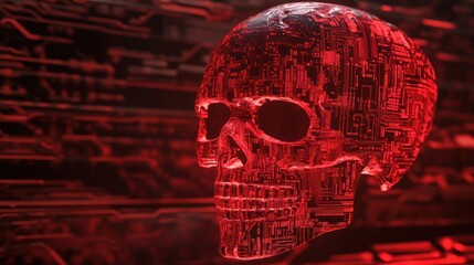 Glowing red circuit board skull illustration
