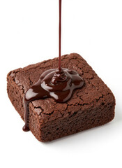 Chocolate cake dessert isolated on a white background with a delicious sliced piece on a plate