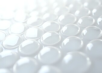 Rows of glistening soap bubbles on transparent film