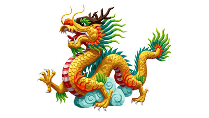 Obraz premium Colorful geometric dragon with vibrant scales and dynamic pose on white background